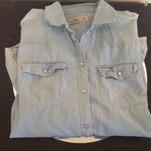 Hollister Pale Blue Jean Button Up Top